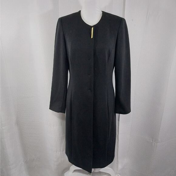 SHARAGANO NOIR! RICH BLACK UKTRA LONG, GOLD FRONT FOCAL POINT JACKET! SZ 10 - Picture 2 of 14